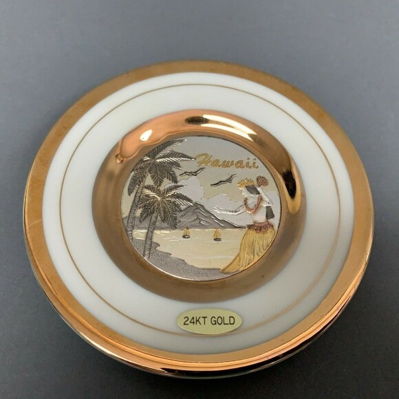The Art of Chokin 24Kt Gold Edged Engraved Hawaii Plate Gilded Collector Japan - Picture 3 of 10